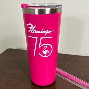 Flamingo insulated thermal coffee mug with straw NWOT